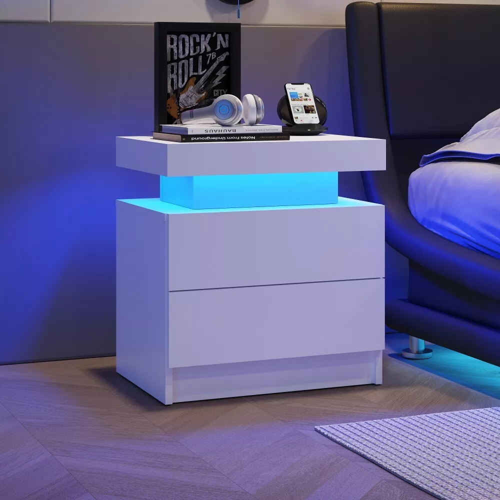 Nightstand LED Bedside Table Cabinet Lights Modern